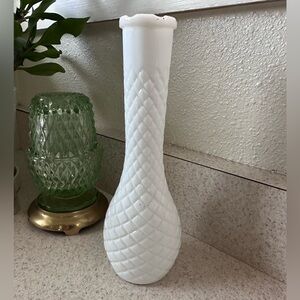 Waffle print milk glass bud vase